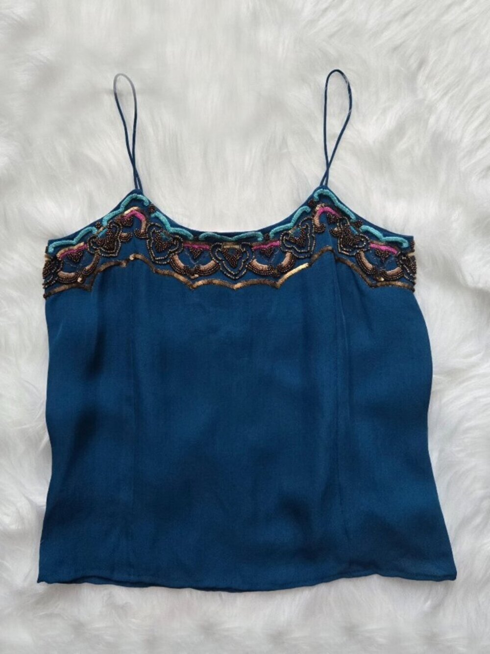 Matthew Williamson Beaded Blue Sleeveless Tank Top Size 8 Small - Picture 7 of 9